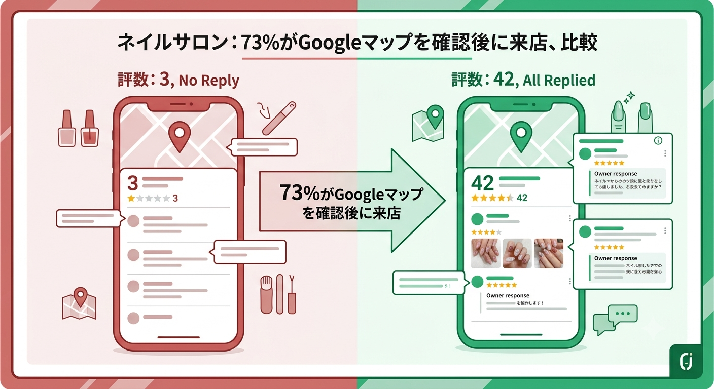 ネイルサロン・体験型施設とGoogleクチコミの関係を示すインフォグラフィック
